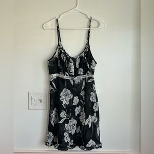 Black & White Floral Sheer Nightie Babydoll Chemise Lace Secret Treasures